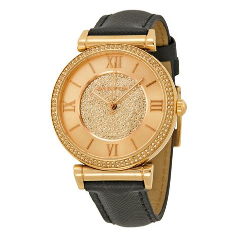 michael kors women's watch black|Michael Kors black leather watch.